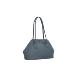 Blue Faux Leather Structured Handbag